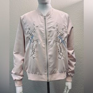 Forever 21 Plus Size Light Pink Embroidered Satin Bomber Jacket Size 1X